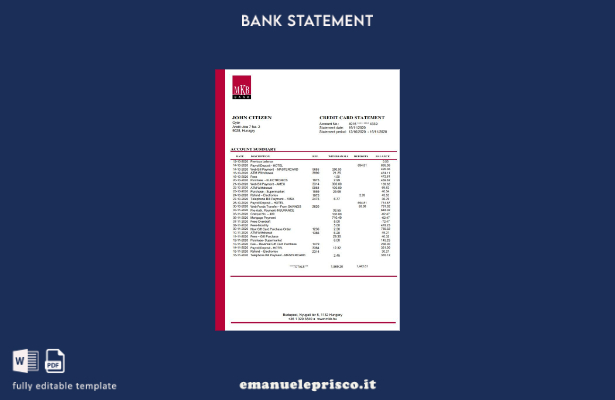 modello word di estratto conto bancario MKB in stile verificato Ungheria